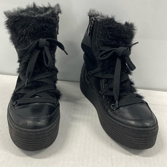 A&M Italy Black leather suede & fur platform boots handcrafted CGUC Size 38 - Picture 2 of 12